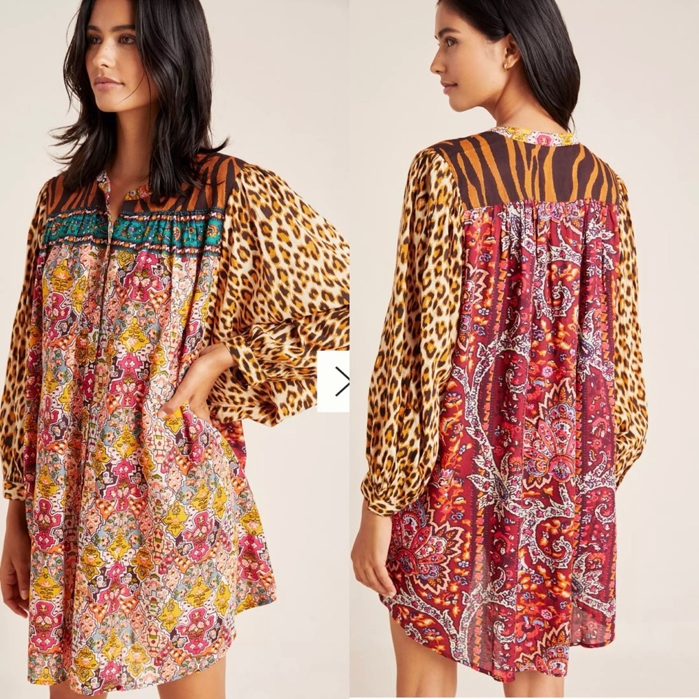 By Anthropologie Mixed Prints Maxine Dolman Sleep Tunic Top‎